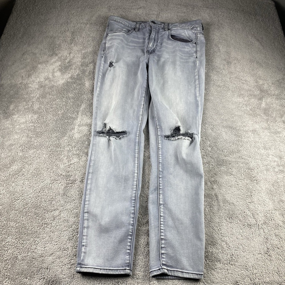 American Eagle Super Stretch Hi-Rise Jegging Pants Womens 12 R‎ Gray Distressed